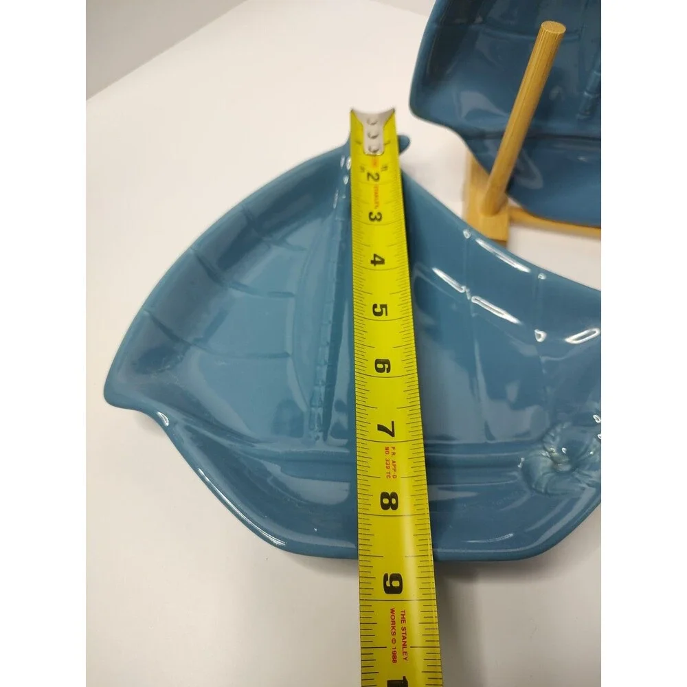 Baum Bros Style Eyes Blue Sailboat Ceramic Accent Salad Plates 8.5